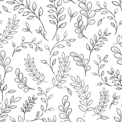 Seamless leaf black and white pattern.