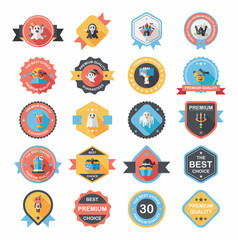 Naklejka premium Halloween badge banner design flat background set, eps10