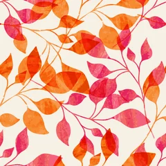 Gordijnen Aquarel naadloze patroon met roze en oranje herfstbladeren. © Betelgejze