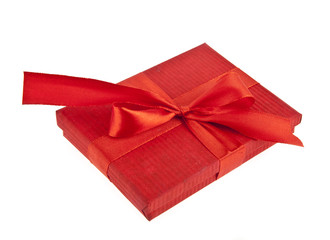 red gift box with ribbon bow