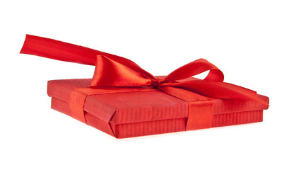 red gift box with ribbon bow