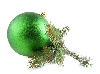 Obraz na płótnie Canvas branch of fir-tree and new-year toy