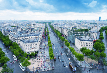 Fototapeta na wymiar Aerial view of Paris from Triumph Arc