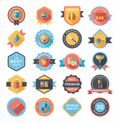 Fototapeta premium Kitchenware badge flat banner design background set, eps10