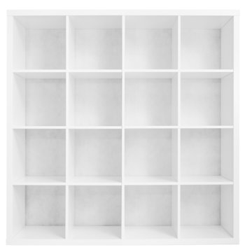 Empty bookshelf or store rack isolated on white