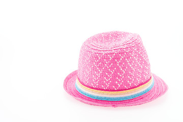 Fototapeta na wymiar pink straw hat isolated on white background