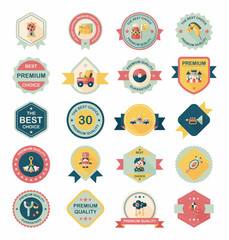 Toy badge banner design flat background set, eps10