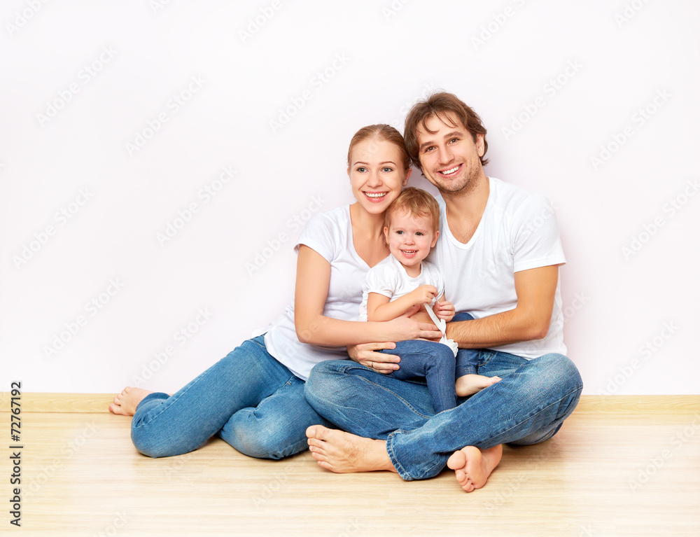 Wall mural Happy family  in apartment bought on mortgage