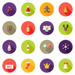 Christmas Circle Flat Icons Set 3