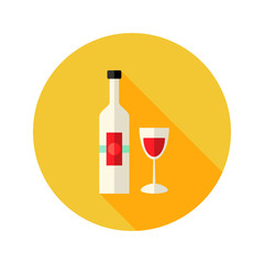 Christmas Wine Bottle with Glass Flat Icon