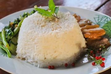 Pork stew with rice and vegetables,Thai fast food