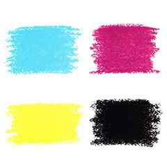 Set of CMYK pastel crayon spots, isolated on white background