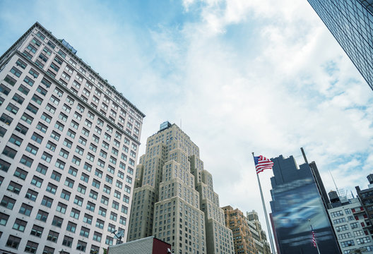 Stunning Skyscrapers Of Manhattan. New York From Street Level