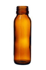 Slim Brown Glass Bottle Threaded Mouth isolated on white backgro
