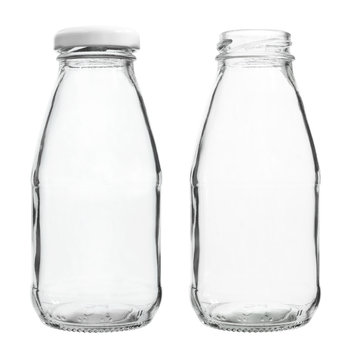 Glass Milk Bottles with/without Cap isolated on white background