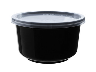 Black Plastic Bowl with Clear Cap isolated on white background