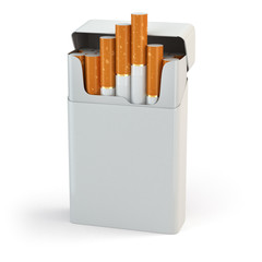 Open full pack of cigarettes isolated on white background
