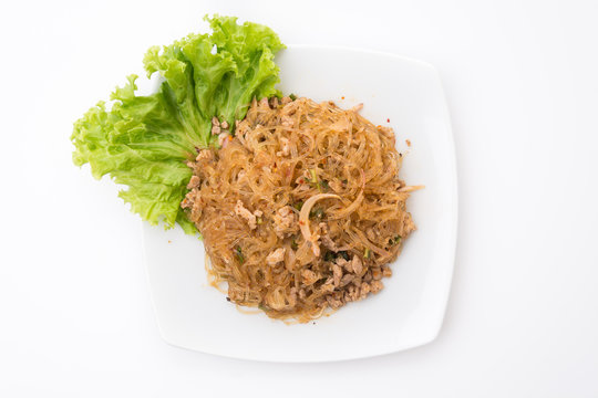 Larb vermicelli or Spicy Vermicelli.Traditional Thai food