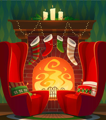 Fireplace. Christmas card