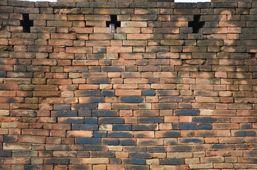 Brick wall Background of Fortification in Kanchanaburi Thailand.