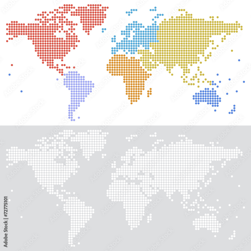 Sticker dotted halftone vector map of the world