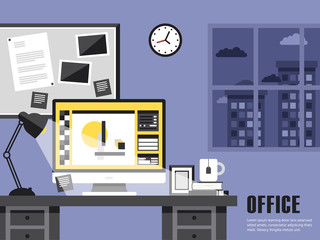 interior of working place in flat design