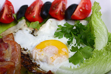 Fototapeta na wymiar English breakfast with fried eggs and bacon