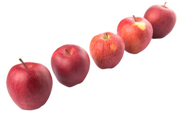 A group of red apples over white background