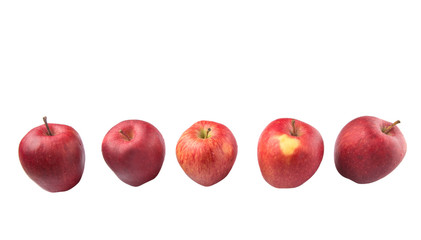A group of red apples over white background