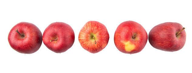 A group of red apples over white background