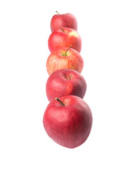 A group of red apples over white background