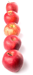 A group of red apples over white background