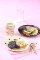 Two Pieces of Oreo Swiss Roll Cake
