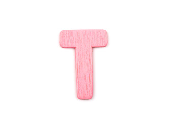 Colorful wooden alphabet letter on white background ,T