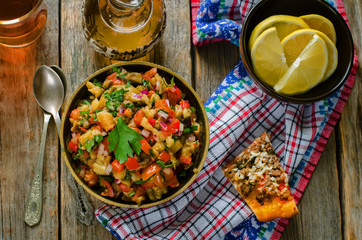 salad of roasted eggplant and peppers