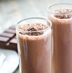 Chocolate smoothie in glasses square image