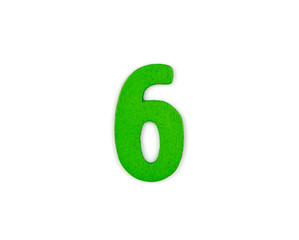 colorful wooden number on white background,6