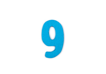 colorful wooden number on white background,9