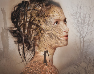 Double exposure portrait of beautiful women