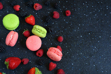 French macaroon and berries, top view