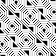 Abstract Black and White Octagon Spiral Vector Seamless Pattern
