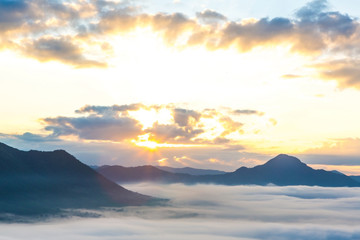 Fog and cloud mountain landscape