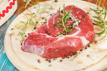 Meat. Raw meat with spices  ready to be cooked.