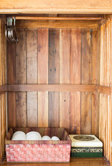 Inside of an empty wooden wardrobe
