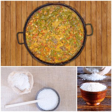 Composition of rice as the main ingredient of paella.