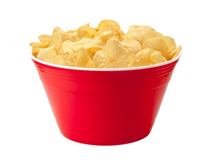 Potato Chips in a Red Bowl