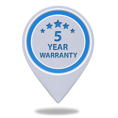 Five year warranty pointer icon on white background