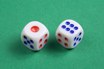 White dices on table