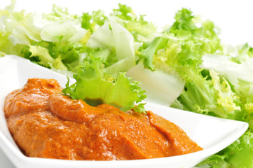 escarole endive with romesco sauce, a typical salad from Catalon