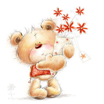 Teddy bear with the red flowers. Love design